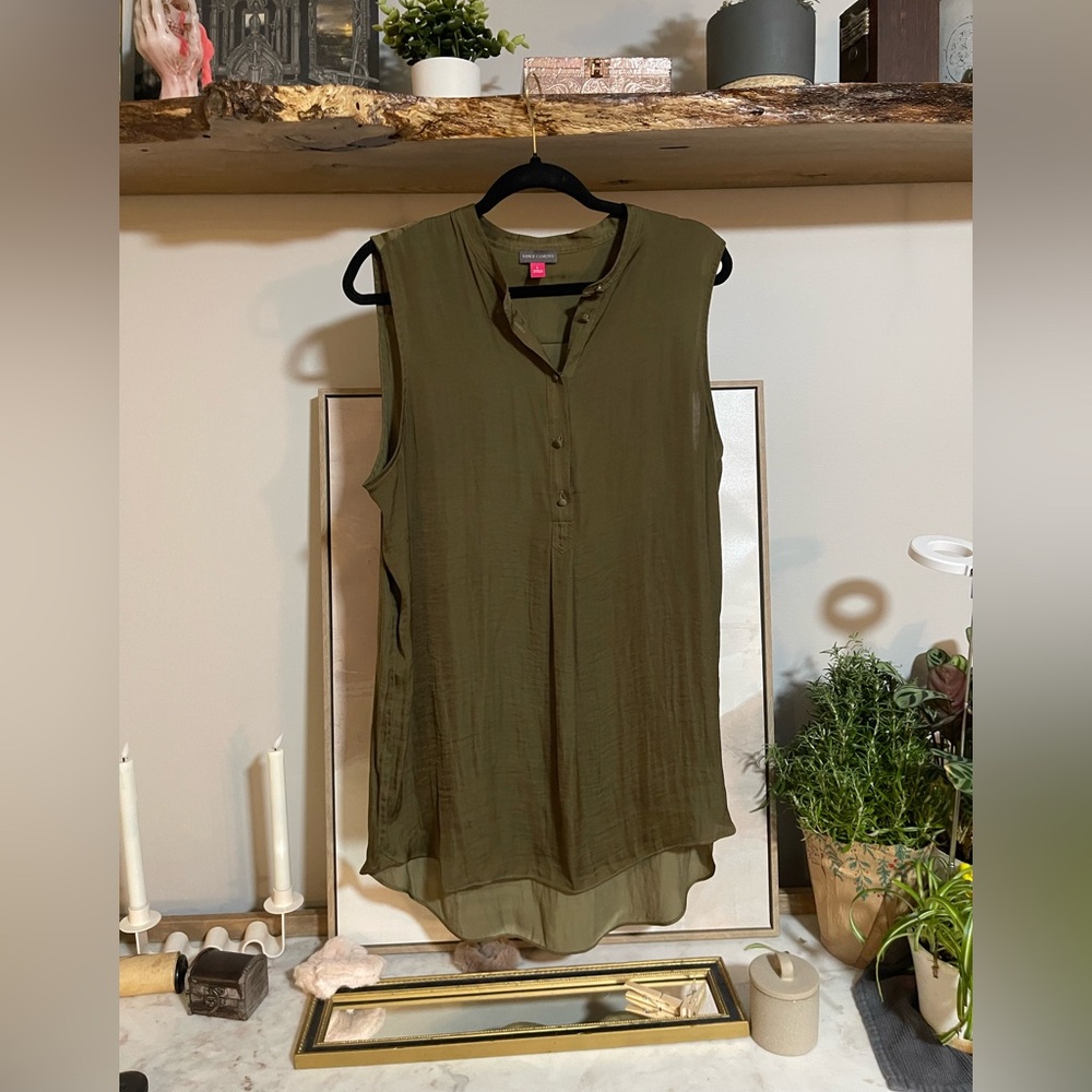 Vince Camuto Khaki Green Sleeveless Blouse